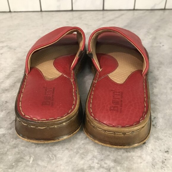Born Shoes Womens Size 7 Red Leather Slide Sandals Slip On Comfort Open Toe JM5A - Picture 4 of 8